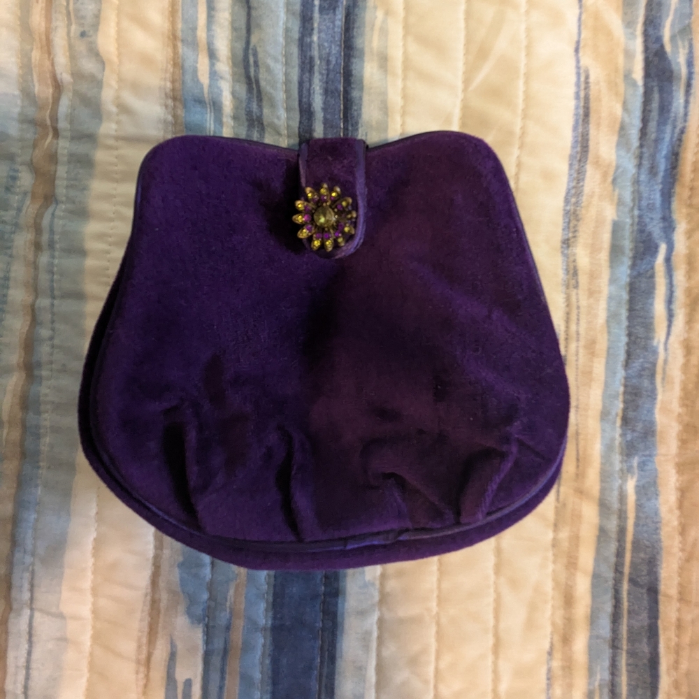 Purple Velvet Clutch with Jewel Accent